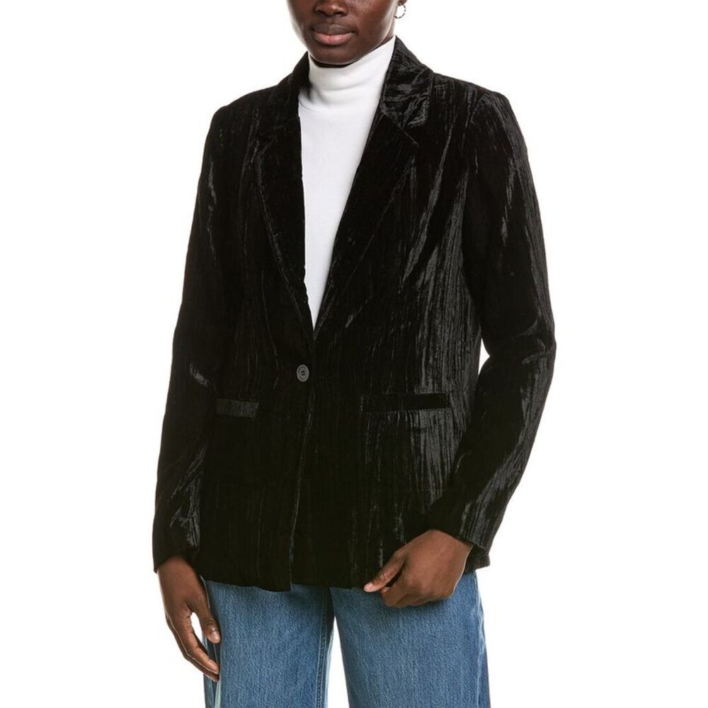 Michael Stars Womens Darby Crushed Velvet Blazer, Black